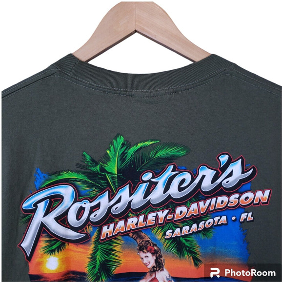 Harley-Davidson Rossiter’s Sarasota FL Graphic T-Shirt Men’s XL OD Green EUC - Picture 10 of 13